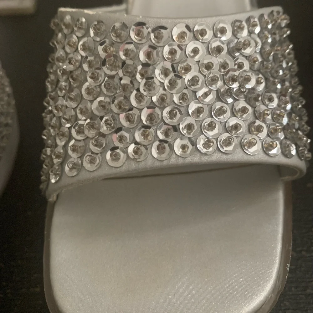 Vintage Silver Sequins High Heels with Clear Heels